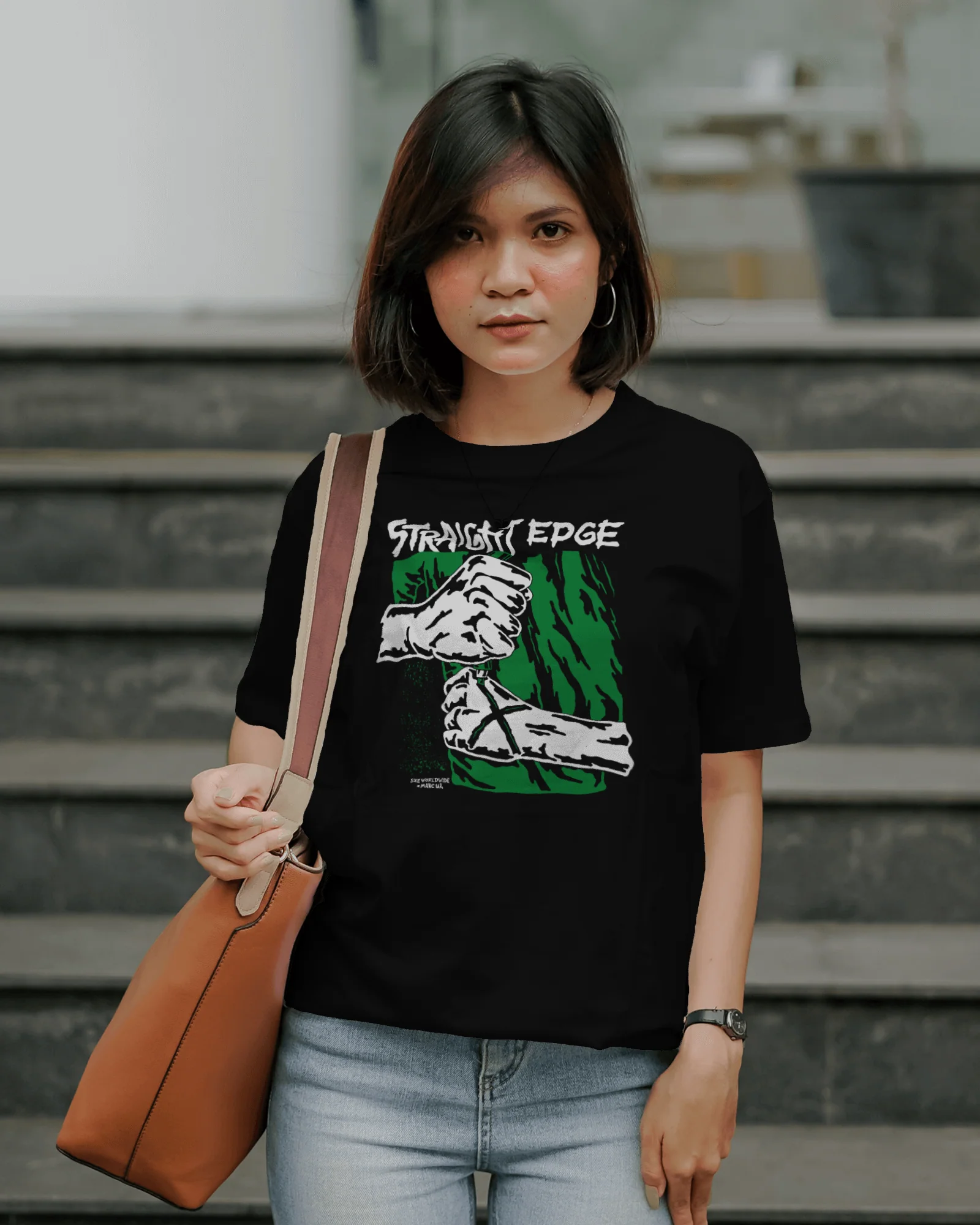 Ladies Straight Edge Marker Tee in Black - Image 6