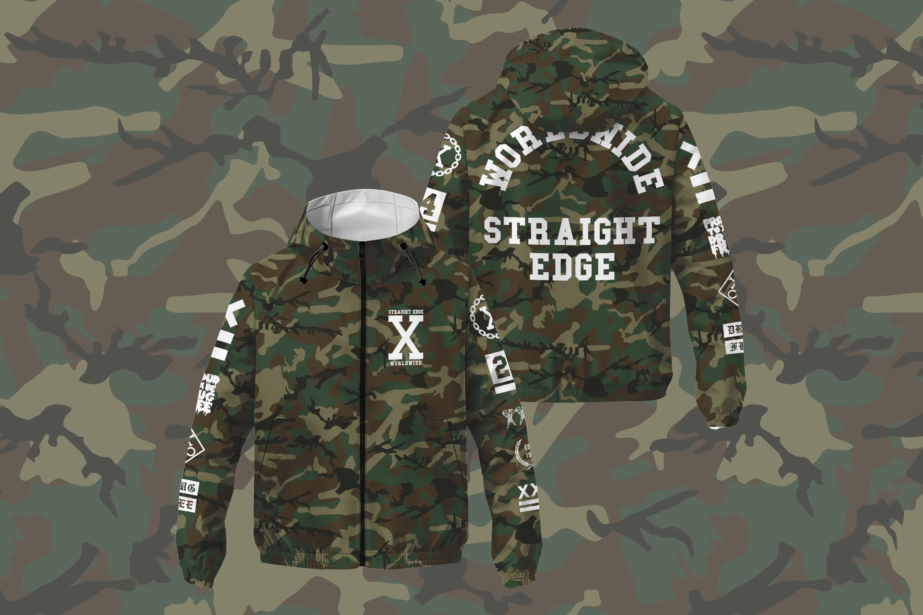 Worldwide Straight Edge Windbreaker in Woodland Camo - Image 5